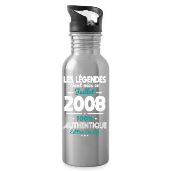 Anniversaire 18 ans - Légendes nées Juillet 2008 - Gourde avec paille intégrée - argent clair - Droite