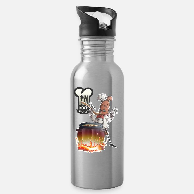 Kochwurst - Trinkflasche mit integriertem Trinkhalm - Lightsilver