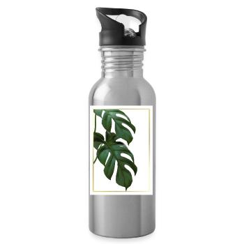 Feuilles tropicales de Monstera dans un cadre doré - Gourde avec paille intégrée - argent clair - Droite