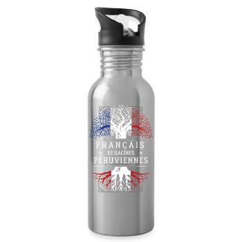 Francais De Racines Peruviennes T-Shirt Cadeau ... - Gourde avec paille intégrée - argent clair - Droite