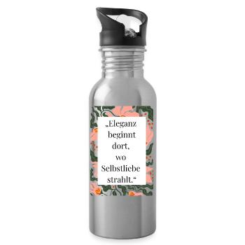 Eleganz durch Selbstliebe im Blumenrahmen - Trinkflasche mit integriertem Trinkhalm - Lightsilver - Rechts