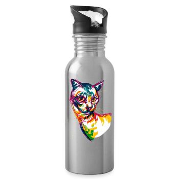Neon Cat - Water bottle with straw - silver - Right