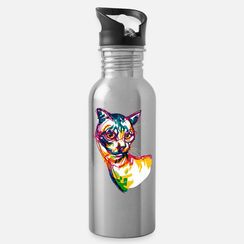 Neon Cat - Gourde avec paille intégrée - argent clair