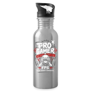 Pro Gamer One Shot Design - Water bottle with straw - silver - Right