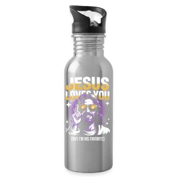 Jesus Loves You Favorite Tee - Water bottle with straw - silver - Right