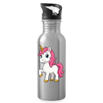 Licorne rose à crinière rose - Gourde avec paille intégrée - argent clair - Droite