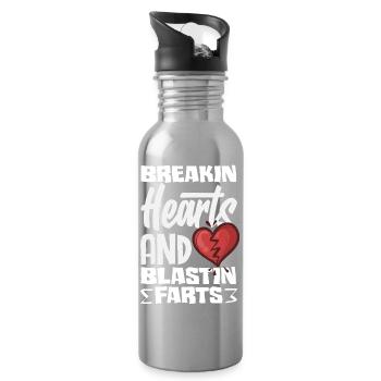 Retro Heart Valentine's Day Design Love - Water bottle with straw - silver - Right