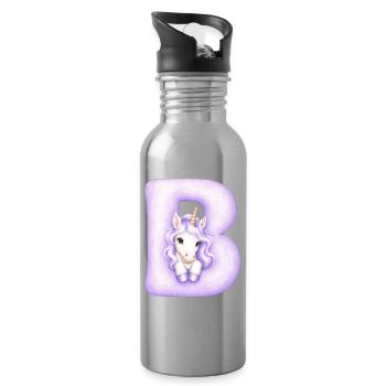 Lettre B Licorne Violette - Gourde avec paille intégrée - argent clair - Droite