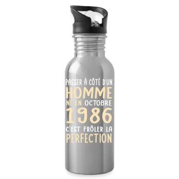 Anniversaire 40 ans - Né en Octobre 1986 - Gourde avec paille intégrée - argent clair - Droite