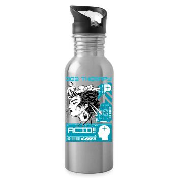 Acid Therapy – Techno Tekno House Rave Outfit - Trinkflasche mit integriertem Trinkhalm - Lightsilver - Rechts