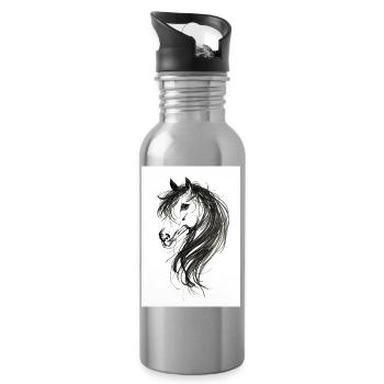 Tête de cheval peinte - Gourde avec paille intégrée - argent clair - Droite