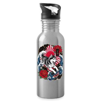 Siberian Husky im japanischen Tattoo Stil - Trinkflasche mit integriertem Trinkhalm - Lightsilver - Rechts