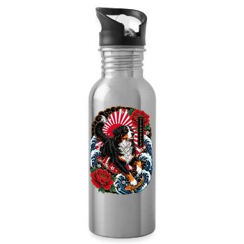 Berner Sennenhund im japanischen Tattoo Stil - Trinkflasche mit integriertem Trinkhalm - Lightsilver - Rechts