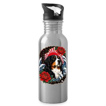 Berner Sennenhund im Japan Tattoo Stil - Trinkflasche mit integriertem Trinkhalm - Lightsilver - Rechts