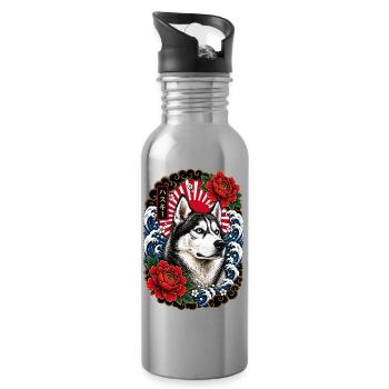 Siberian Husky im japanischen Irezumi Stil - Trinkflasche mit integriertem Trinkhalm - Lightsilver - Rechts