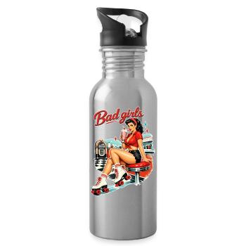 Pin-Up Girl Rétro : Bad Girls style diner années 50 - Gourde avec paille intégrée - argent clair - Droite