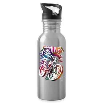 Colorful motorcycle ride - Water bottle with straw - silver - Right
