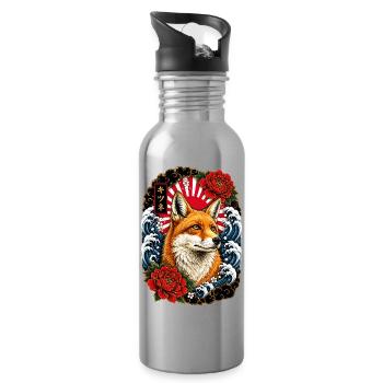 Fuchs im japanischen Irezumi Tattoo Stil - Trinkflasche mit integriertem Trinkhalm - Lightsilver - Rechts
