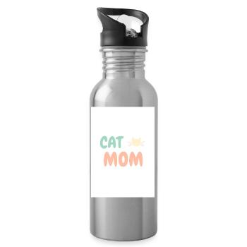 Cat Mom Katzenliebhaber Design - Trinkflasche mit integriertem Trinkhalm - Lightsilver - Rechts