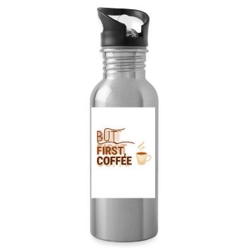 But First, Coffee Spruch Design - Trinkflasche mit integriertem Trinkhalm - Lightsilver - Rechts