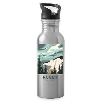 Rügen Baltic Sea | Vintage Travel Poster - Trinkflasche mit integriertem Trinkhalm - Lightsilver - Rechts