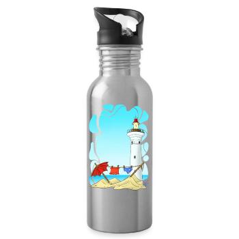 Lighthouse on Sunny Beach - Water bottle with straw - silver - Right