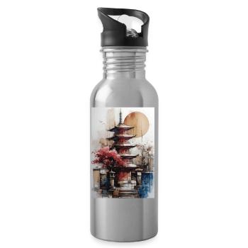 Zen-Sonne-Aquarellpagode - Trinkflasche mit integriertem Trinkhalm - Lightsilver - Rechts