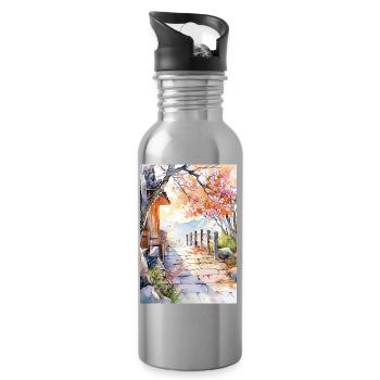 Floral path in watercolor - Water bottle with straw - silver - Right