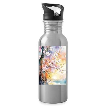 Kirschbäume in Aube Aquarell - Trinkflasche mit integriertem Trinkhalm - Lightsilver - Rechts