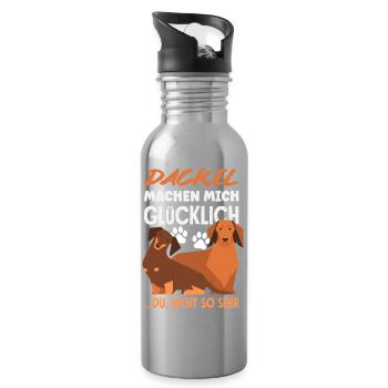 Dackel Machen Glücklich - Trinkflasche mit integriertem Trinkhalm - Lightsilver - Rechts