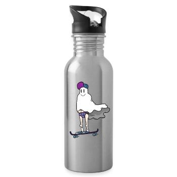 Ghost on the skateboard - Water bottle with straw - silver - Right