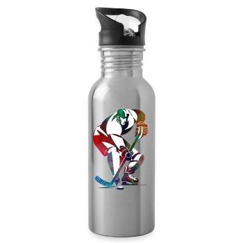Hockey Sport Art - Water bottle with straw - silver - Right