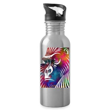 Portrait of a Gorilla - Water bottle with straw - silver - Right