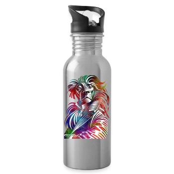 The Lion's Symphony of Colors - Water bottle with straw - silver - Right