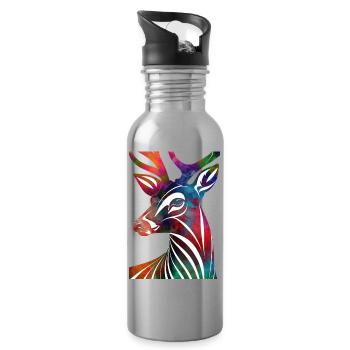 Colorful abstract deer - Water bottle with straw - silver - Right