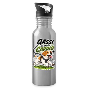 Gassi ist mein Cardio - Trinkflasche mit integriertem Trinkhalm - Lightsilver - Rechts