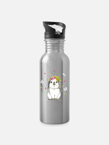 Flower Power - Trinkflasche mit integriertem Trinkhalm - Lightsilver