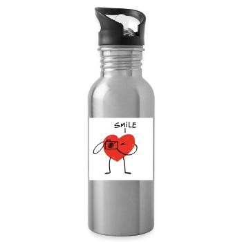 Coeur avec caméra dessin animé - Gourde avec paille intégrée - argent clair - Droite