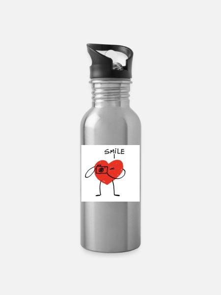 Herz mit Kamera Cartoon - Trinkflasche mit integriertem Trinkhalm - Lightsilver