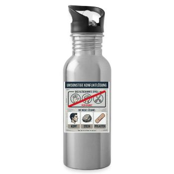 Kopf Stein Pflaster Konfliktlösung - Trinkflasche mit integriertem Trinkhalm - Lightsilver - Rechts