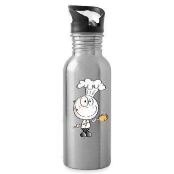 Koch Strichmännchen Comic - Trinkflasche mit integriertem Trinkhalm - Lightsilver - Rechts