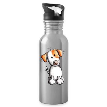 Fröhlicher Jack Russell - Trinkflasche mit integriertem Trinkhalm - Lightsilver - Rechts