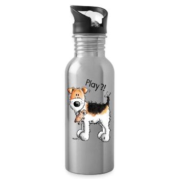 Foxterrier Play - Spielen - Hund - Freunde - Comic - Trinkflasche mit integriertem Trinkhalm - Lightsilver - Rechts