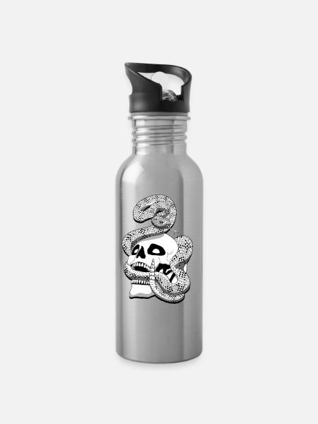 Serpent à sonnette et crâne - Gourde avec paille intégrée - argent clair