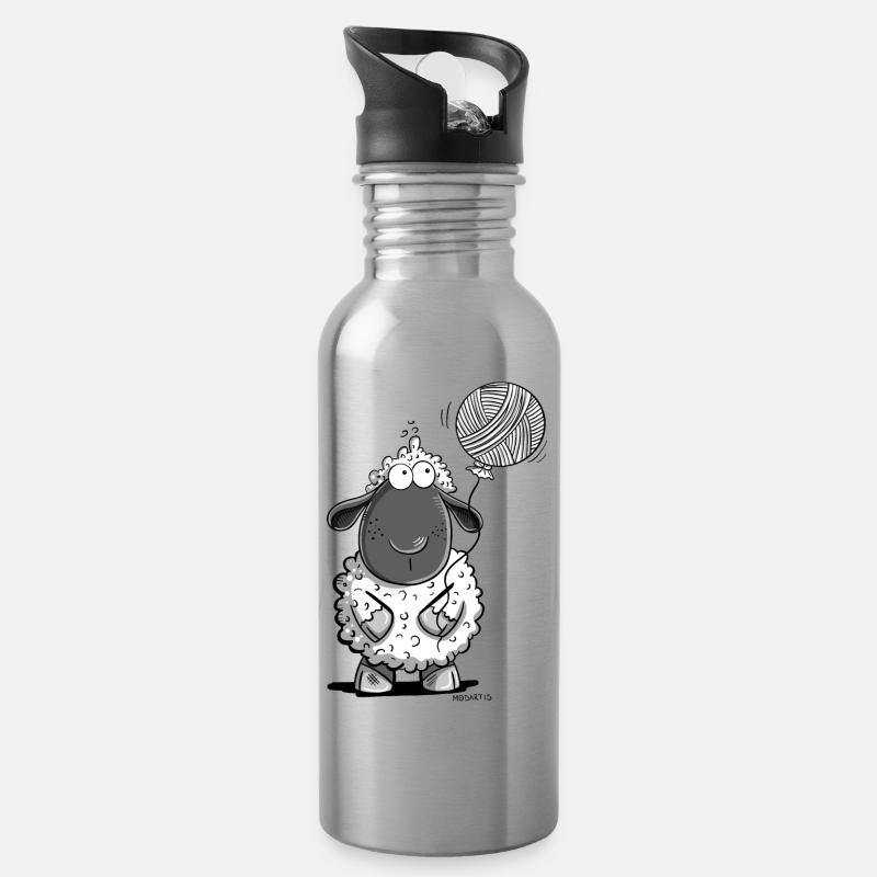 Schaf Mit Wolle Ballon - Trinkflasche mit integriertem Trinkhalm - Lightsilver