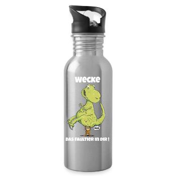 Wecke Das Faultier I Dinosaurier I Dino T-Rex - Trinkflasche mit integriertem Trinkhalm - Lightsilver - Rechts