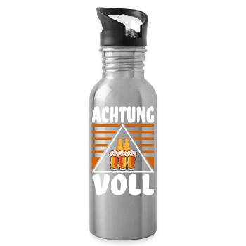 Achtung Voll - Lustiger Spruch Party Feiern Bier - Trinkflasche mit integriertem Trinkhalm - Lightsilver - Rechts