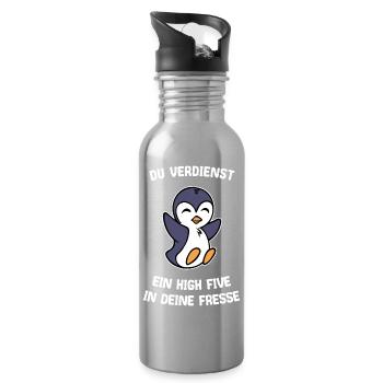 Zoo Süß Pinguin Tier Seevogel Statement Arktis - Trinkflasche mit integriertem Trinkhalm - Lightsilver - Rechts