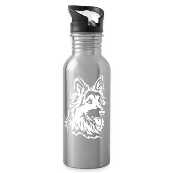 German Shepherd Head "Black Edition" - Water bottle with straw - silver - Right