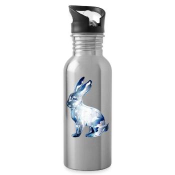 glass rabbit colored in glass look - Water bottle with straw - silver - Right